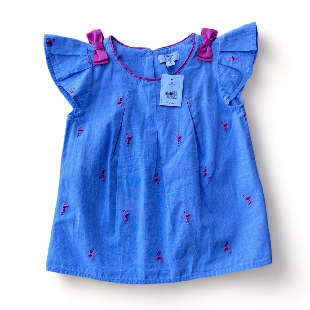 NWT Crown & Ivy Flamingo print girls top - size 6x